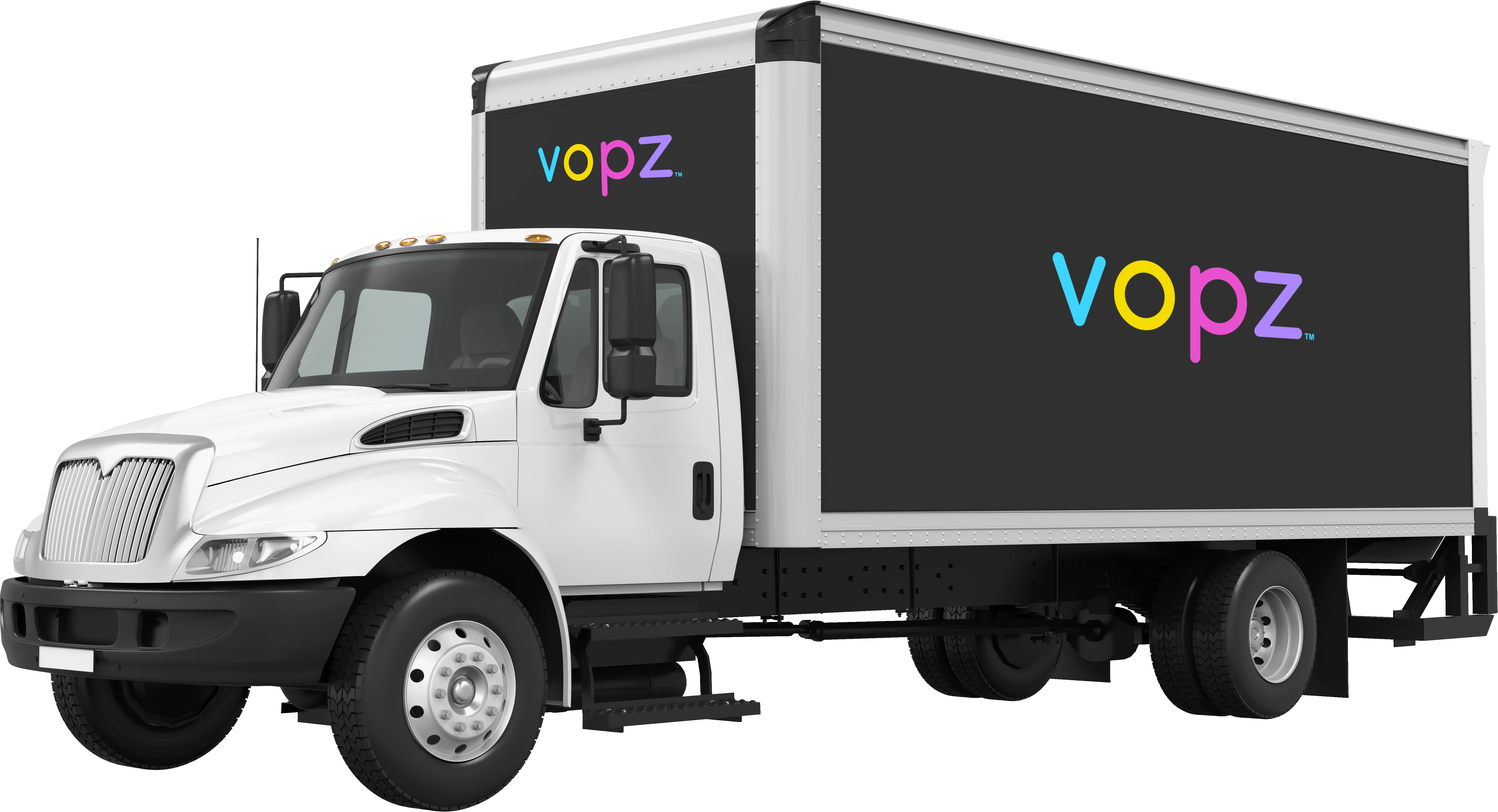 Delivery truck with vopz main logo displayed on the side of the truck